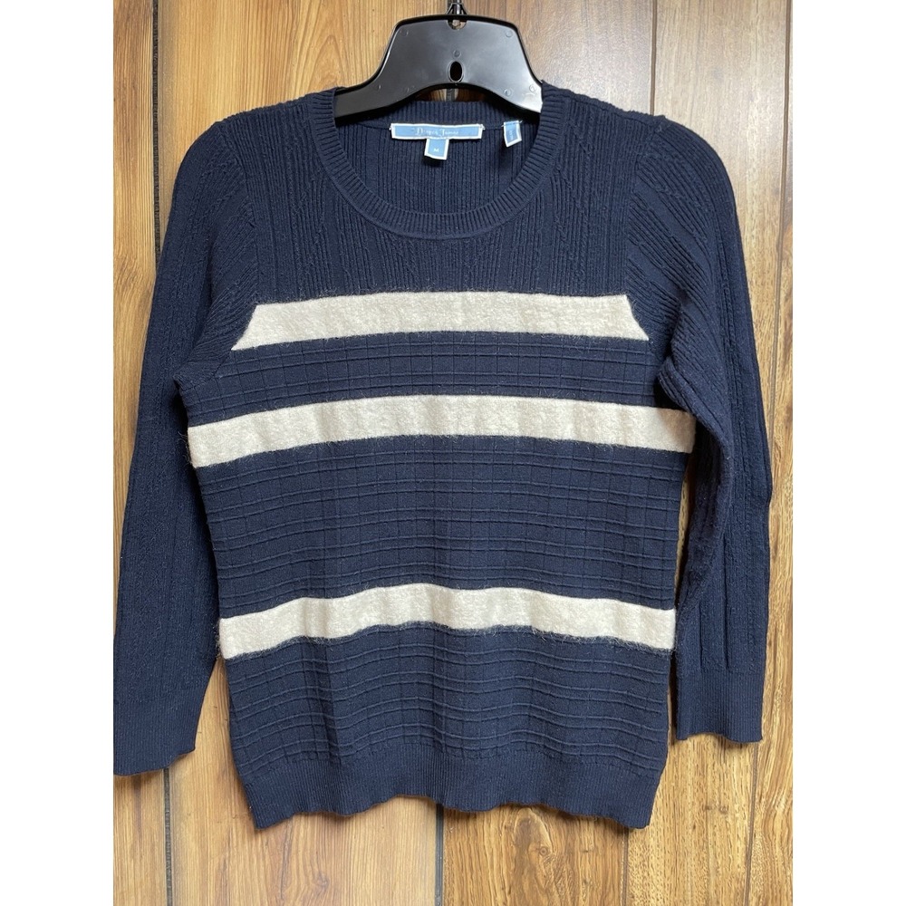 Draper James Sweater Womens Medium‎ Navy Wool Blend White Stripe